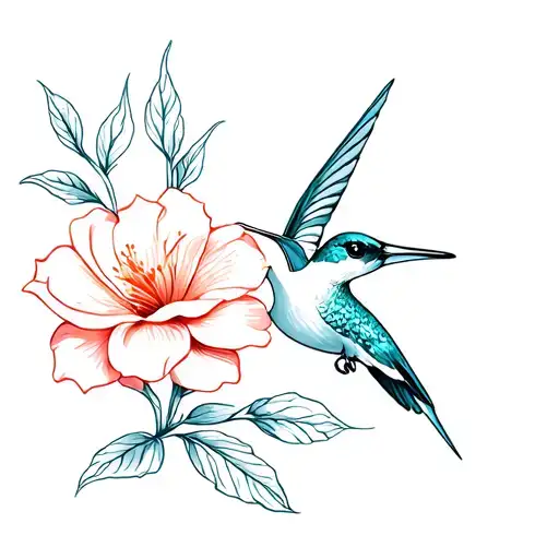 Humming Bird Pollinating Gardenia Flower Growing