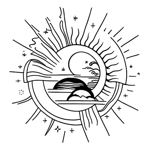 Beach With Moon And Sun