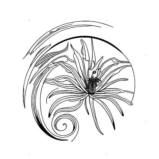 A Spider Lily Blooming Under A Crescent Moon In A Mystical Forest