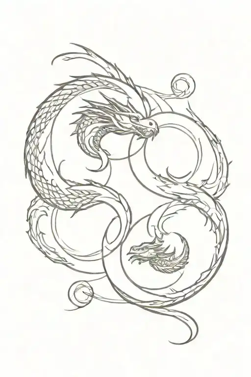 Two Simple Dragons Intertwined Symbolising Yin Yang With Moon Phases