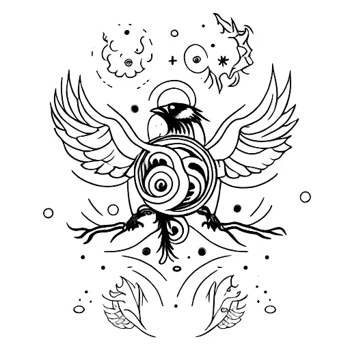 Vertical Moon Phases Witchy Crow Phoenix