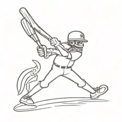 A Skeleton Swinging A Baseball Bat Wearing A New York Yankees Cap