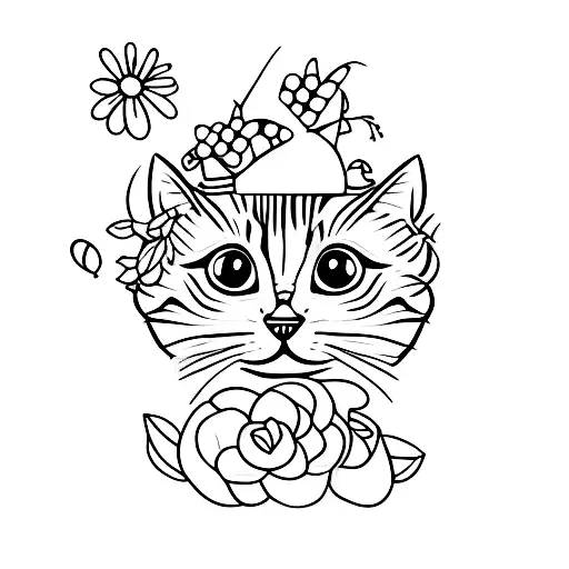 Cute Cat With Flowers