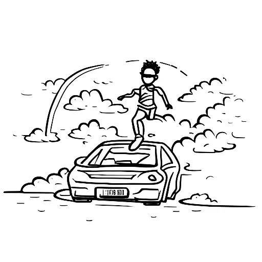 A Small Silhouette Of A Child Running Towards A Car