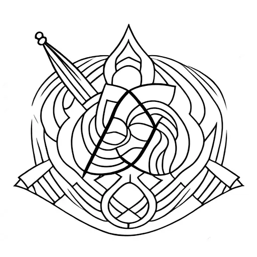 Barcelona's Tile Flower With An Arrow Next To It