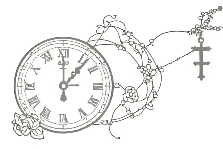 Broken Clock Face With Rosary