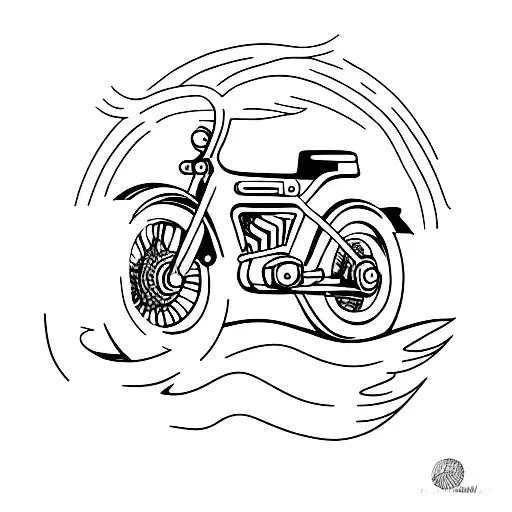 Create A Minimalist Tattoo Of A Motorcycle Cruising Along The Beach At Sunset