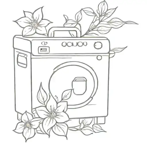 Wash Machine Including Flowers Growing Simple Line Drawing
