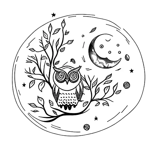 Moon With Owl And Trees