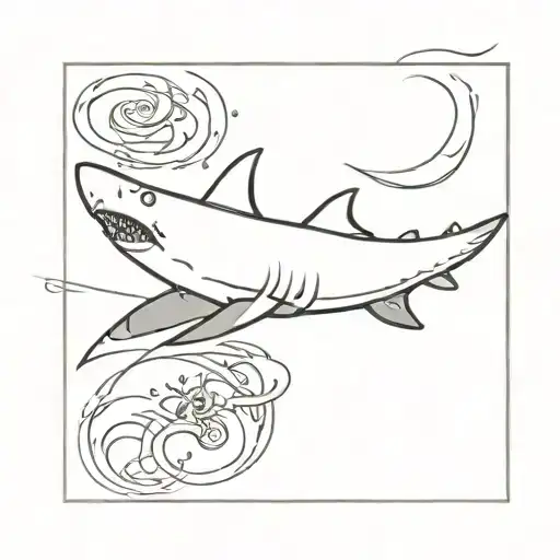 A Shark Drawn In Chinese Calligraphy Style Black And White