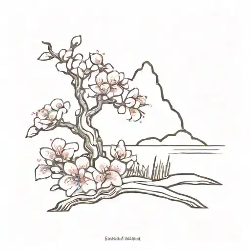 Hong Kong Flag And Pink Flowers Bonsai Tree