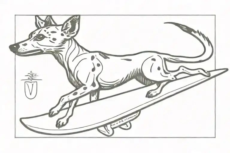 Painted Dog On A Surf Board