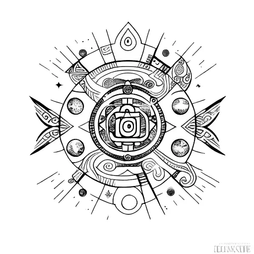 A Minimalist Tattoo Of A Moon Made Up Of Ancient Archaeological Symbols