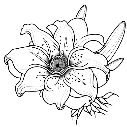 A Minimalist Design Of A Bouquet Of Lily Flowers Intertwined With Sunflowers