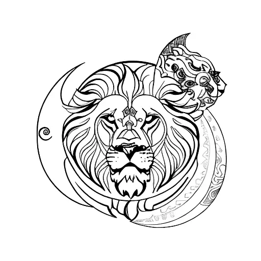 A Lion And A Moon Intertwined To Symbolize Strength And Peace