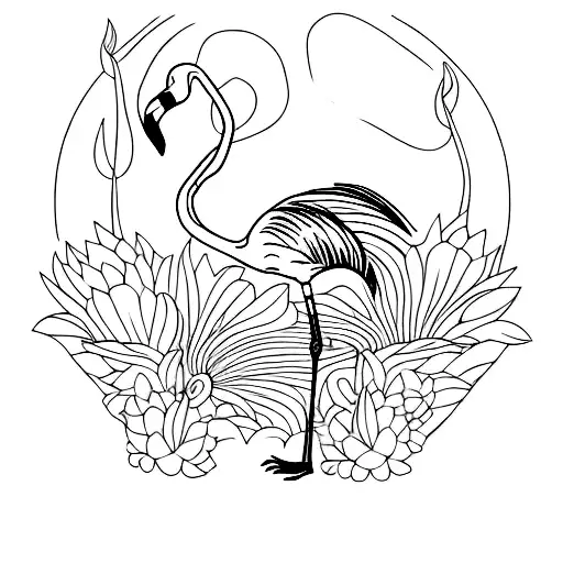A Tattoo Of A Flamingo Doing A Yoga Pose With A Serene Garden Backdrop