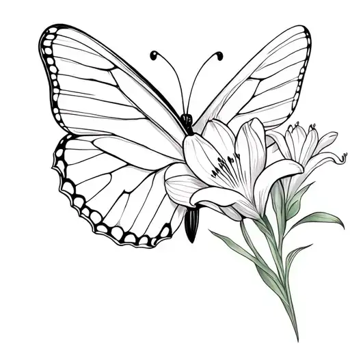 Monarch Butterfly One Wing And Other Wing Lily Intertwined