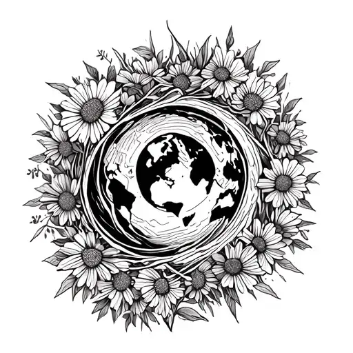 Fine Line Sun Inside A Spinning World Covered In Wildflowers