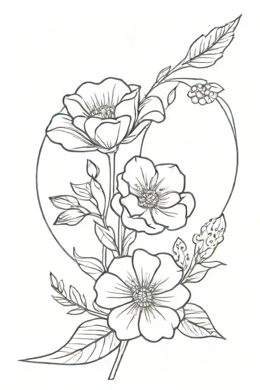 Line Work Flower Bouquet With Forever Somewhere And A Semicolon