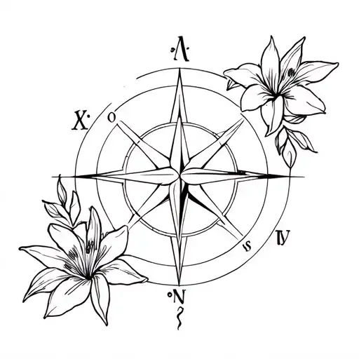 Taurus Constellation With Compass And Lily Flowers