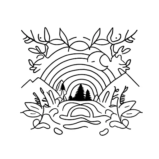 A Minimalist Tattoo Of A Silhouette Of A Trail Runner Running Through A Forest At Night