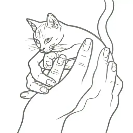 Cat Being Pet By Two Hands Reaching