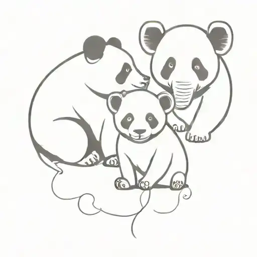 Panda And Elephant Sitting Together