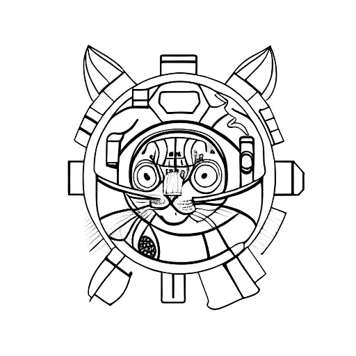 A Minimalist Tattoo Of A Space-themed Jewelry Piece With A Cat Silhouette