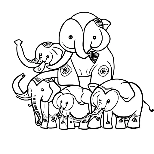 Mom Elephant Next To 2 Baby Elephants