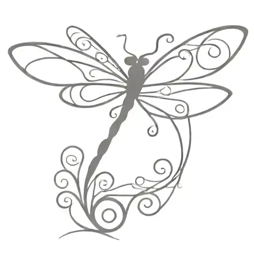 Simple Dragonfly Outline With Some Swirly Designs On The Sides