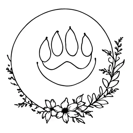 Paw Print With Moon And Flowers Intertwined