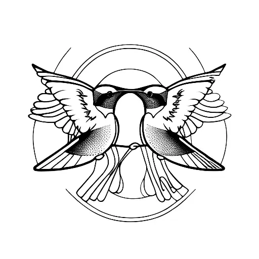 Line Art Hummingbird And Robin