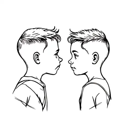 Two Little Boy Profile Head Surrounded