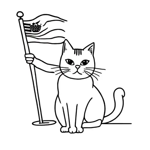 Cat Holding A Flag