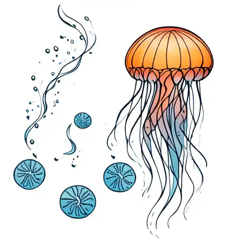 Jellyfish And Sandollar And Turtle Swimming