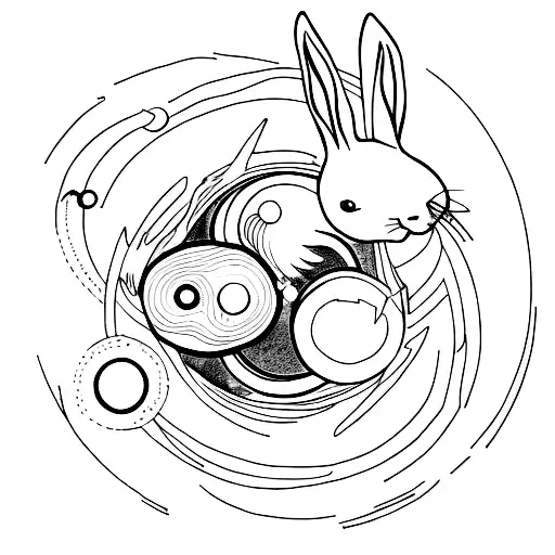 Rabbit Line Drawing Surrounded By Saturn