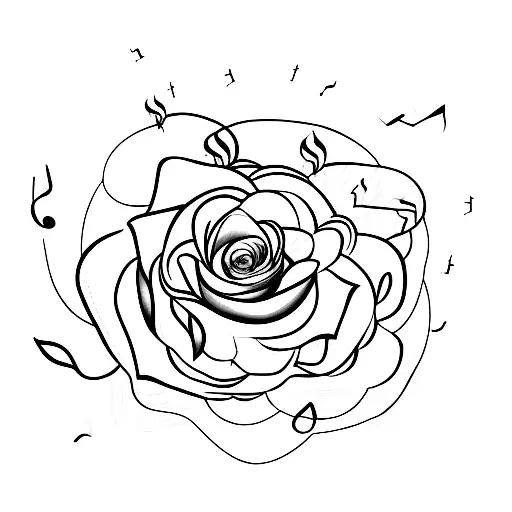 A Minimalist Tattoo Of A Rose Made Of Musical Notes Floating In Space