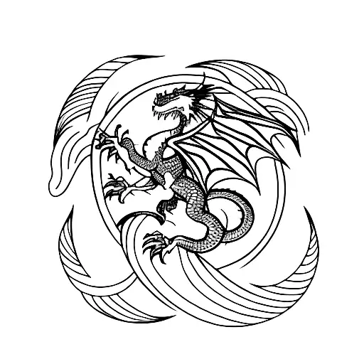 A Minimalist Design Of A Dragon Wrapped Around A Crescent Moon