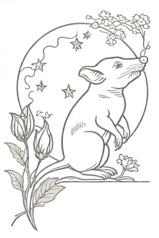 Dumbo Rat Looking At Moon With Chicory Flowers