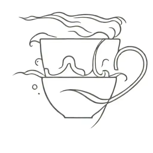 A Minimalist Coffee Cup With Ocean Waves As Steam Coming Out Of It