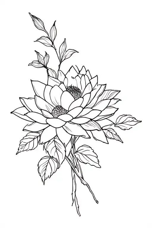 Rose And Water Lilly Bouquet Tattoo With Flowers