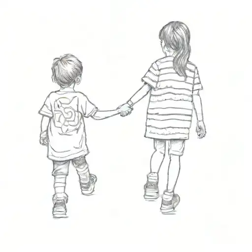 Two Children Walking Down A Sidewalk Holding Hands