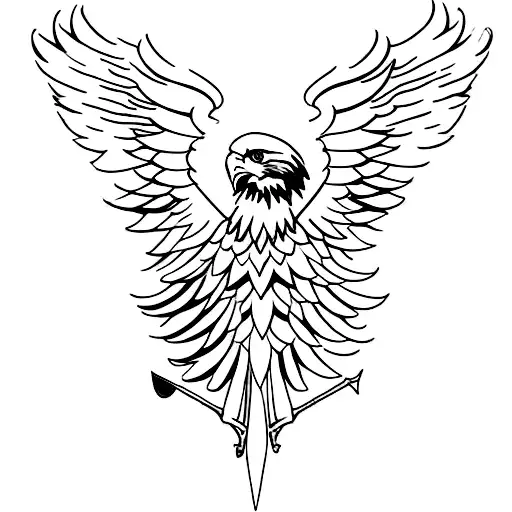 Eagle Spread Wings With Swords