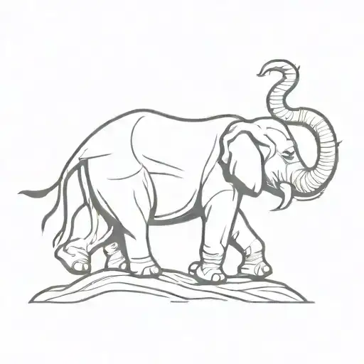 A Minimalist Design Of A War Elephant Climbing A Mountain