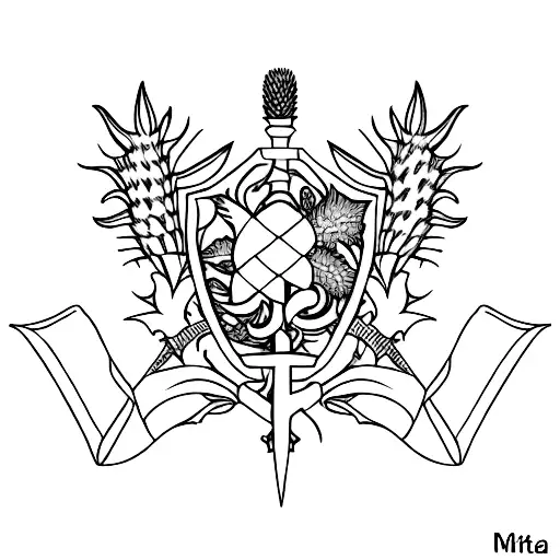 An Intricate Design Combining Military Intelligence Insignia And A Thistle