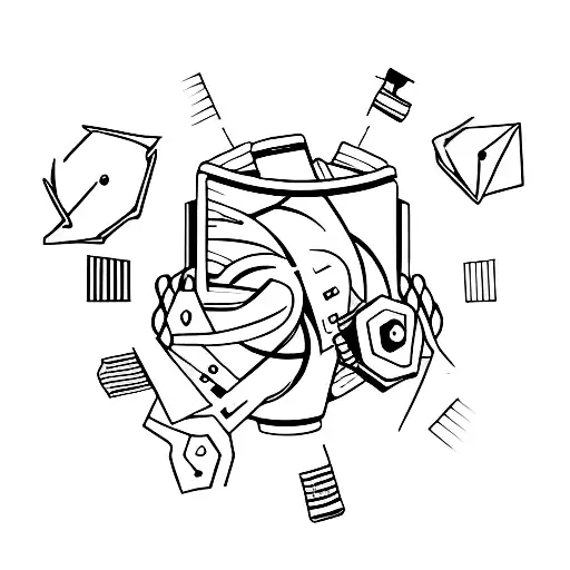 Abstract Tattoo That Incorporates Energy Drinks And Weightlifting