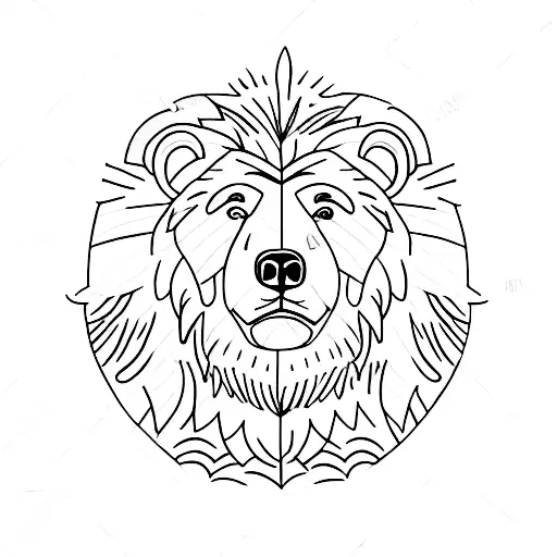 A Bear And Lion On A Beach With A Mountain In The Background