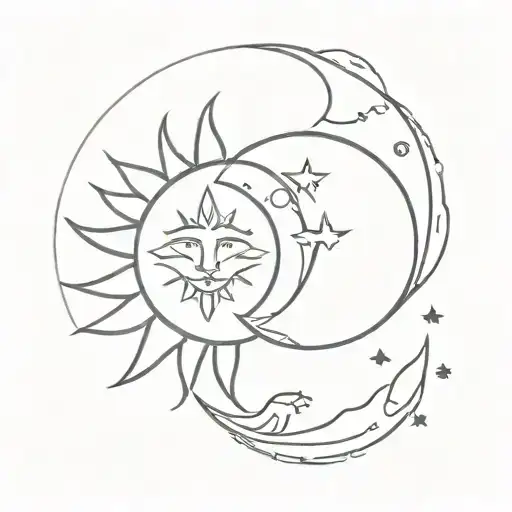 Two Illustrations Representing Sun And Moon