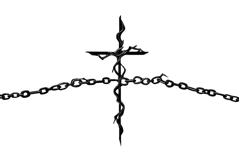Broken Chain With A Gothic Cross In The Middle Of The Broken Chain