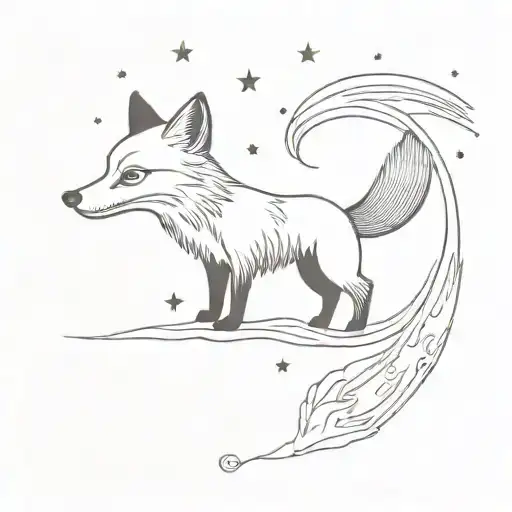 A Fox And Fish Merging Into One Mystical Creature Under A Starry Night Sky